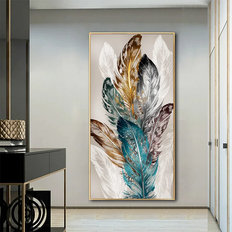 

Golden Feather Posters Wall Art For Living Room Canvas Painting Abstract Pictures Entrance Home Decor Modern Decorative Prints