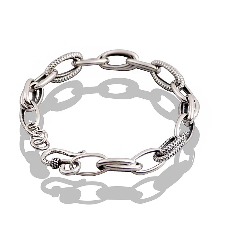 

Bracelet 925 sterling silver oval double layer bracelet for women gift simple retro oval silver chain bracelet
