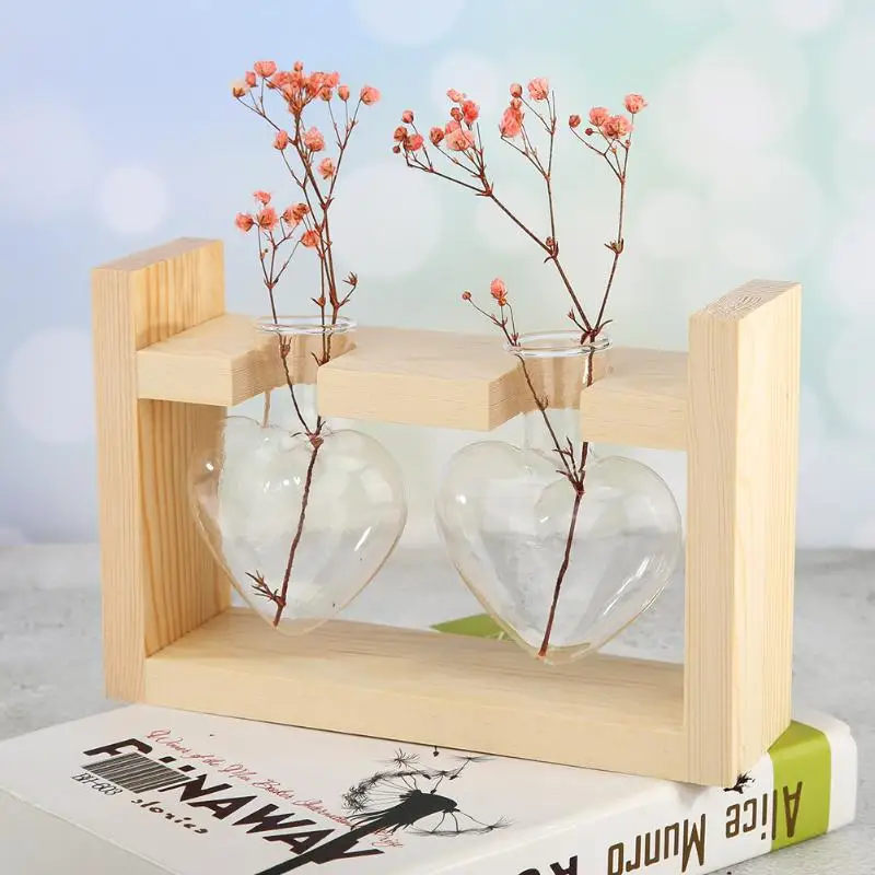 Прямая поставка стеклянная ваза в форме сердца деревянная рамка прозрачные
