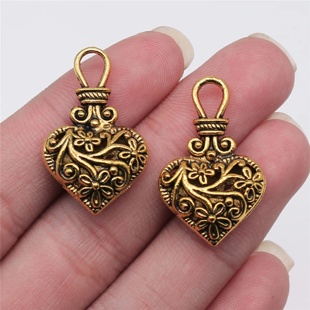 

15pcs 31x19x9mm 3D Heart Charm Charms Flower Pattern 3D Flowers Heart Hollow Charm Vintage Hollow Flowers Heart Charms