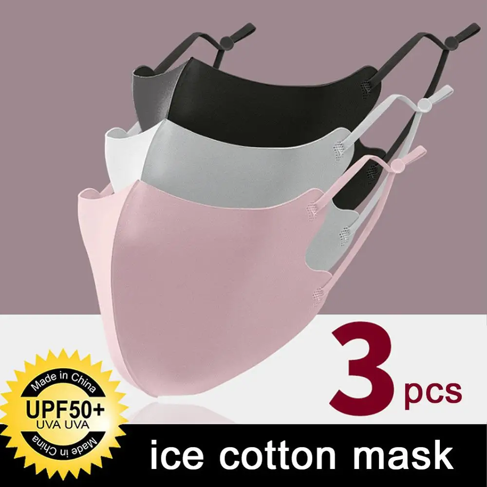 

3 PCS Ice Silk Masks Washable Anti Dust Allergies Mask Travel Reusable Adjustable Earloop Straps Support long-time Usage Cotton