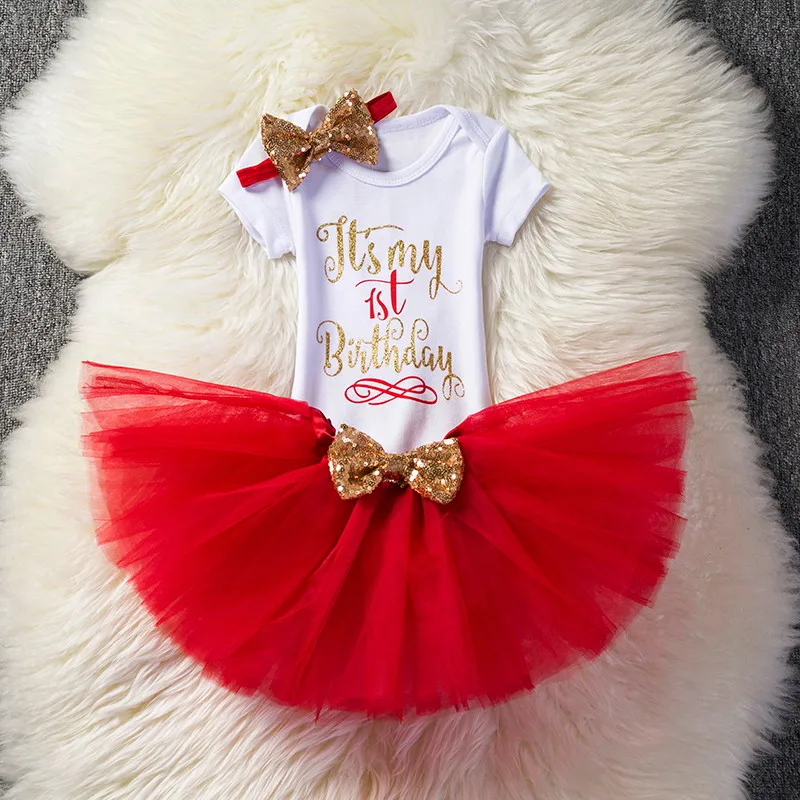 Платье для маленьких девочек Хлопковые Платья с надписью My 1st Christmas 1 год вечерние