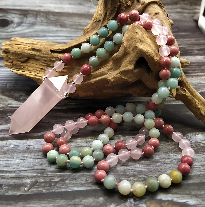 Бусины из амазонита и розового кварца YA4091 ожерелье ручной работы с бусинками |