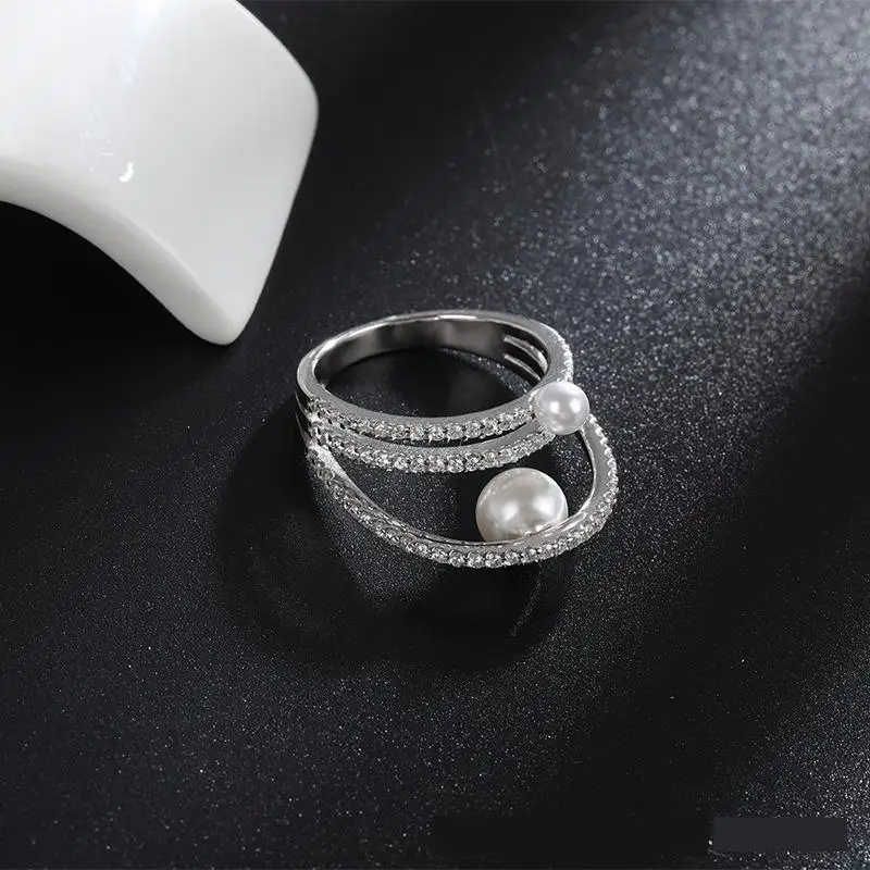 Геометрические три Слои обмотки жемчуг Циркон Кольца для женщин бесконечные
