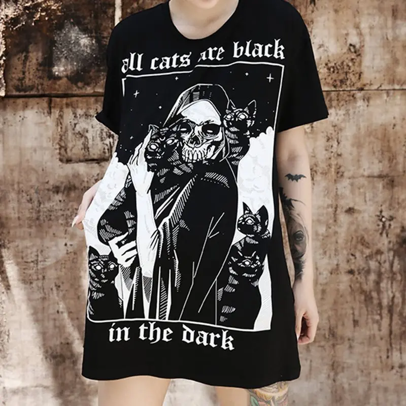 Футболка с принтом для женщин готический хипстер футболка черепа черная уличная