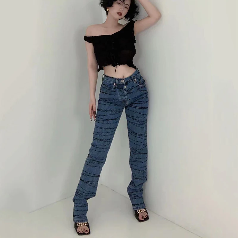 

DEAT 2021 New Spring And Autumn Fashion Slim Patchwork High Waist Street Casual Straight Long Pants Women SL593