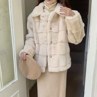womens fashion jacket warm faux fur mink coat gradient turn down casual plush cropped jacket veste femme 2021new korean style