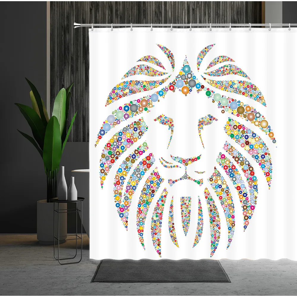 

Animal Shower Curtain Set Lion King Abstract Close Up Pattern Bathtub Decorative Accessories Hanging Curtain With Hooks