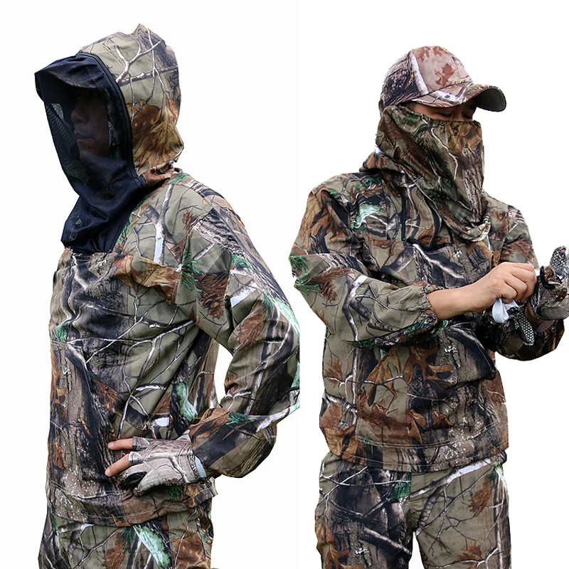 Summer Ultra-Thin Bionic Camouflage Suit Anti-Mosquito Fishing Hunting Clothes Tactical Ghillie Suits T-shirt Pants Set | Спорт и