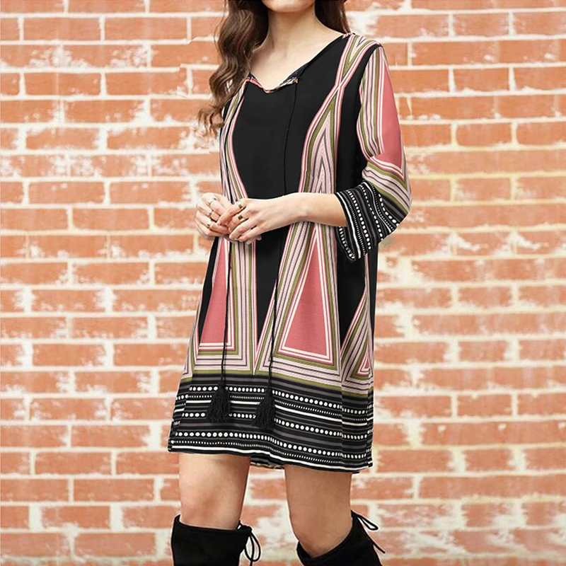 Платье ZANZEA женское с принтом пикантное Элегантное Длинное повседневное