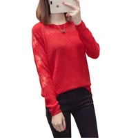 long sleeved sweater spring sweater women korean womens loose round neck pullover lace blouse bottoming shirt thin