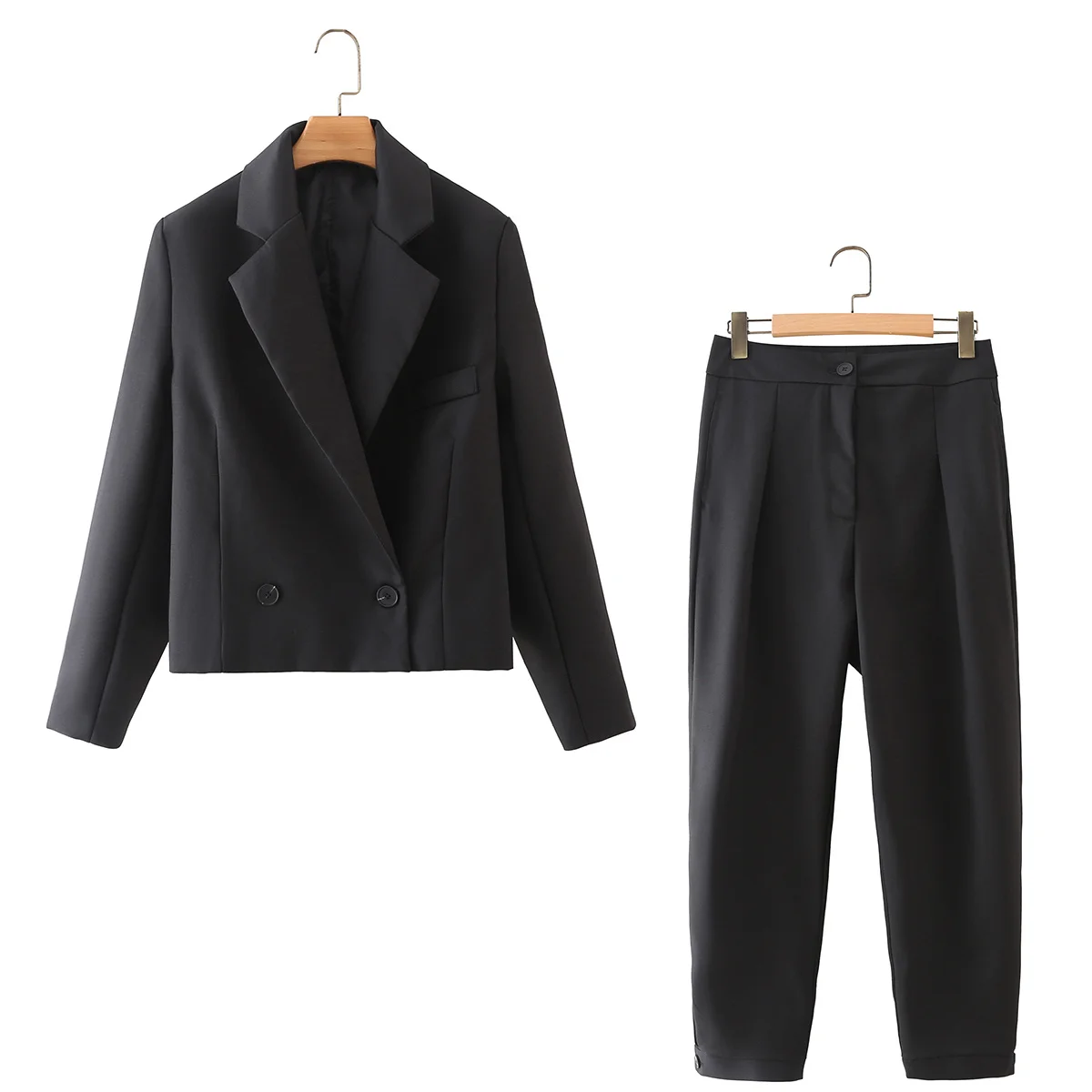 

2021 Two Piece Set Suit Women Elegant Fashion Office Lady Cropped Blazer Vintage Pants Chic Woman Outfit Blazer Set Pants Suits