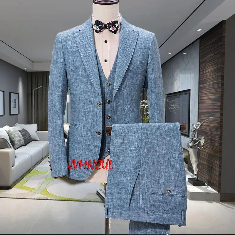 

New Blue Suit Men Slim Fit Wedding Suits for Men Summer Beach Groom Blazer Suits Men 3 Piece Terno Masculin Ternos Masculino