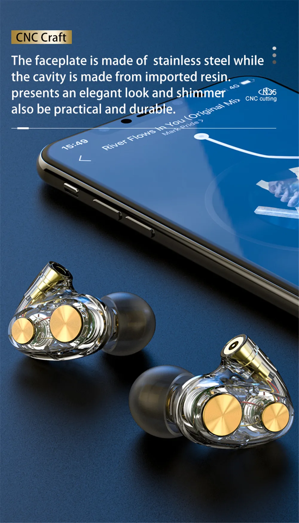 N35 кольцо железные наушники в ухо кабель управления шумоподавление Hifi сабвуфер гарнитура Мобильный телефон универсальный для Xiaomi huawei