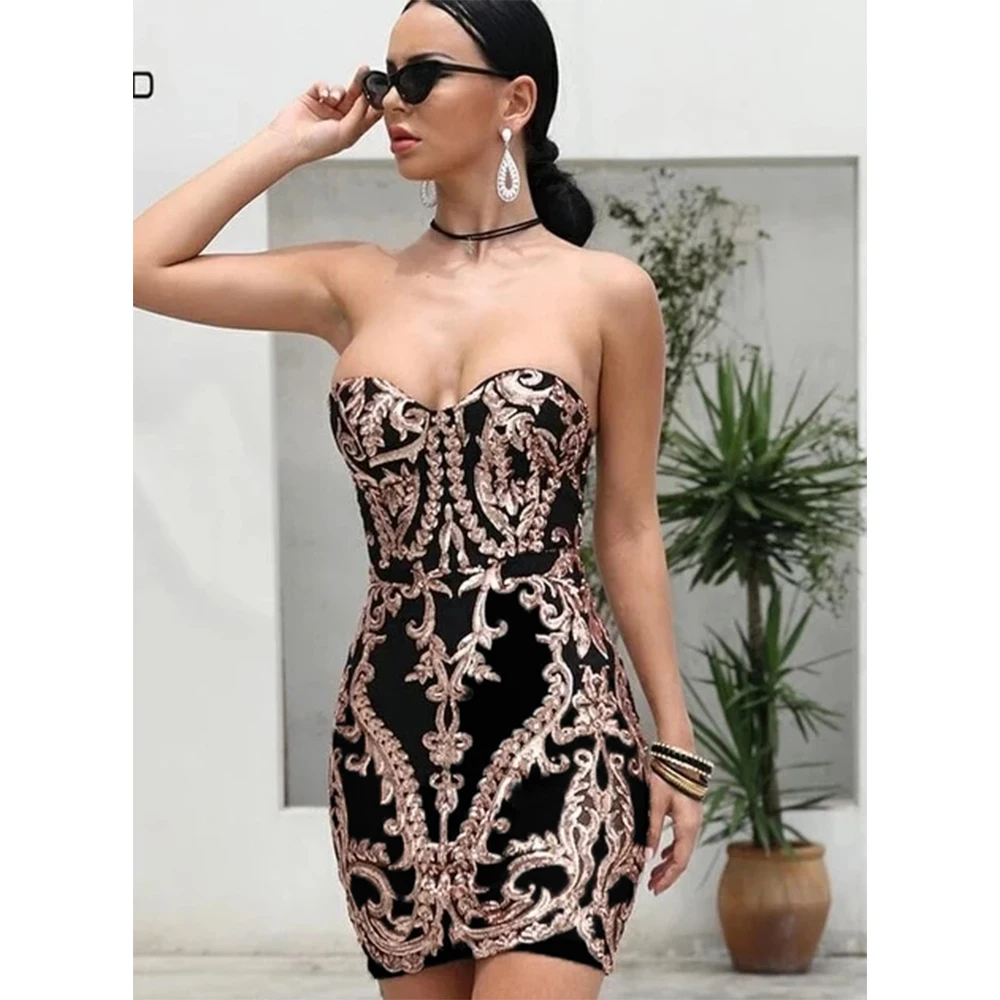 

Sexy women's dress Tube top Strapless Mini Glitter Sequin dress Nightclub Summer Party dresses A2912