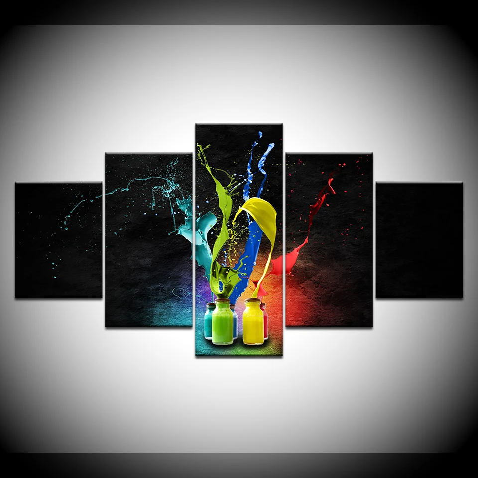Art Living Room Printed Home Decor Canvas Pictures 5 Panel Color Bottle Abstract Splash Modern HD Frame Painting Poster Wall | Дом и сад