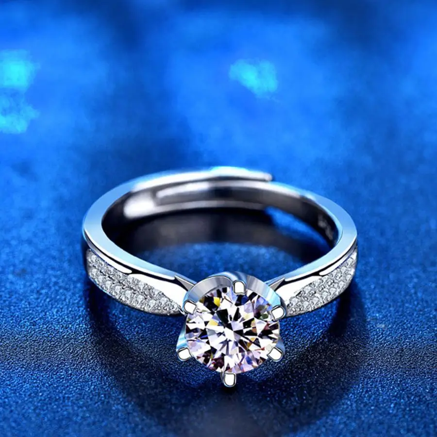 

Moissanite Star Queen Diamond Ring One Carat High Quality Artificial S925 Silver Wedding Engagement Couple Gift Jewelry