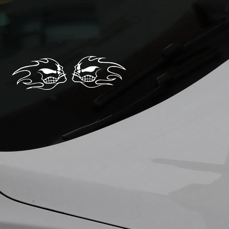 

Cool 2 Flame Skull Decals High Quality Fashion Car Decoration Personality Pvc Waterproof Decals Black/white, 18cm*5cm