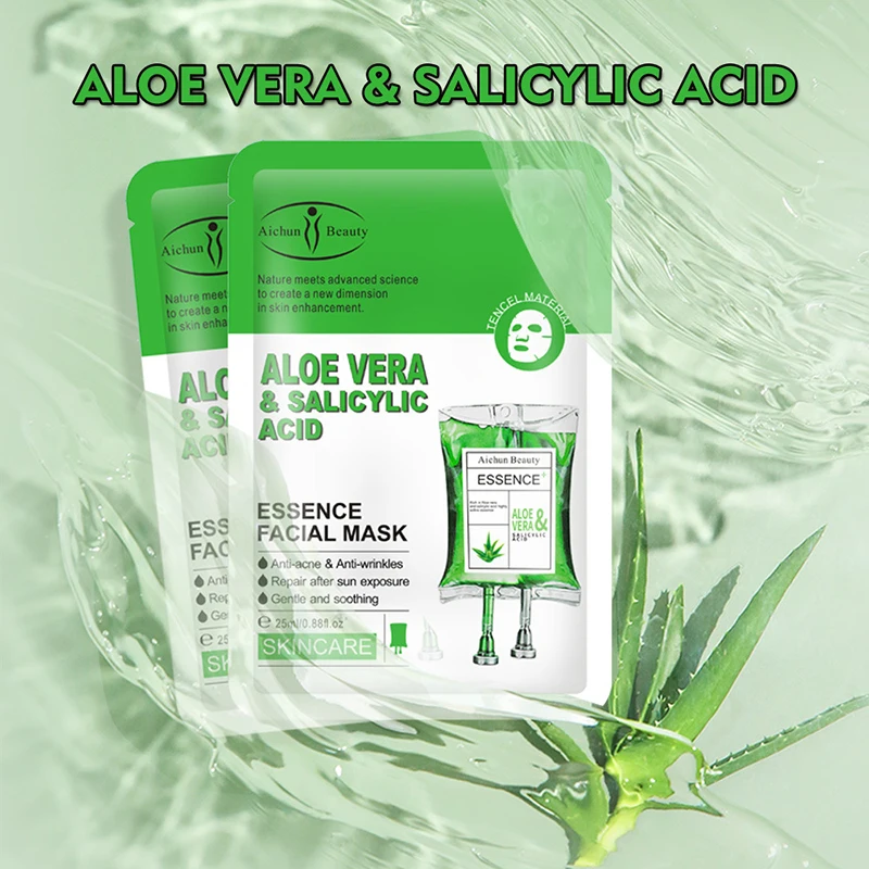 

10Pcs Aloe Salicylic Acid Anti Acne Mask Deep Moisturizing Improving Dryness Fade Marks Mask Soothing After Sun Repair Face Mask