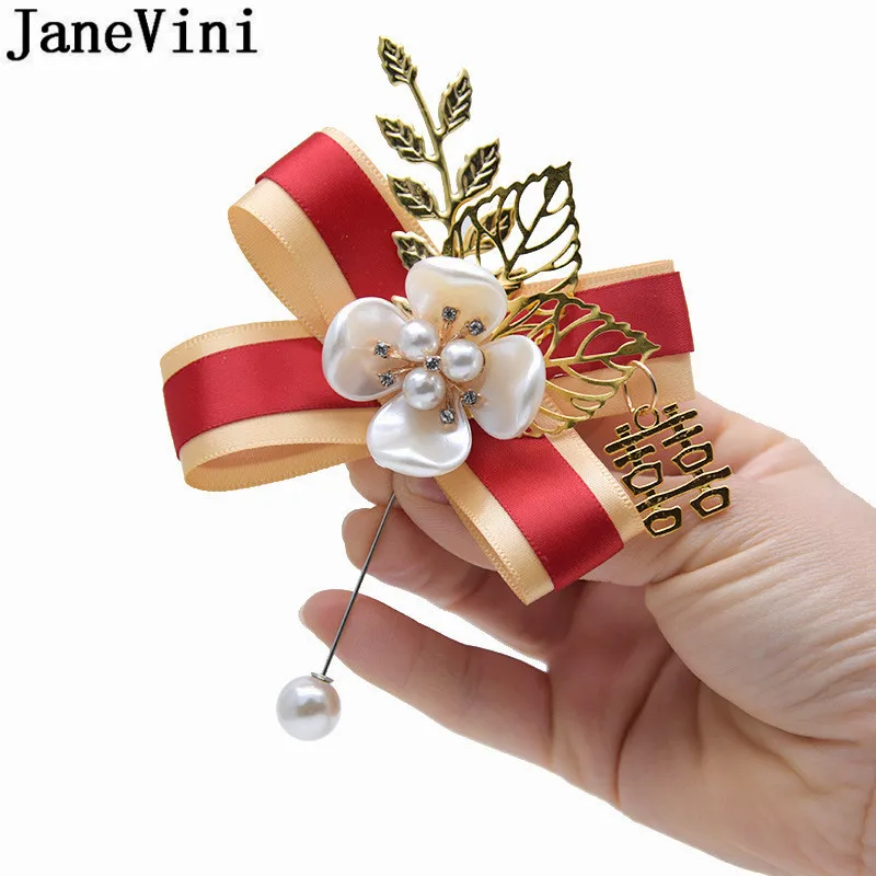 Роскошная жемчужная Золотая корсажная бутоньерка jaevini с листьями для невесты