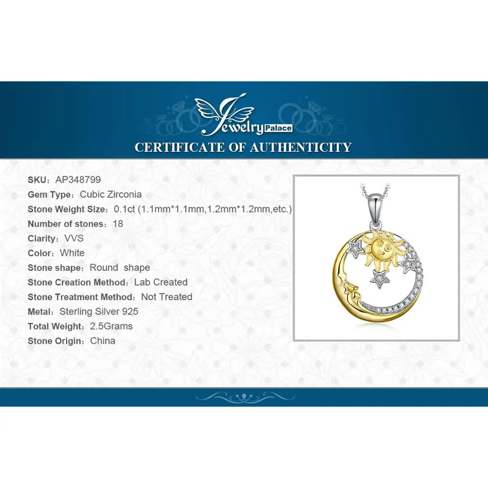 

JPalace Moon Sun Silver Pendant Necklace 925 Sterling Silver Choker Statement Necklace Women Silver 925 Jewelry Without Chain