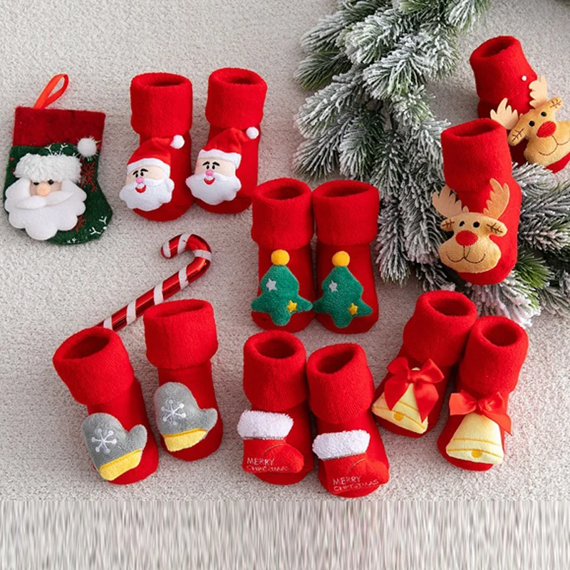 

2022 Kids Christmas Socks For Baby Boys Girls Thicken Cute Print Cotton Toddlers Warm Sock Children Holiday Gifts Winter New