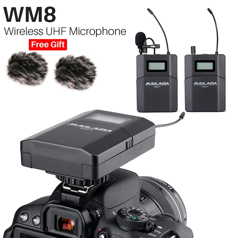 Беспроводная система микрофона UHF DSLR для камеры Mailada WM8 передатчик с отворотом и