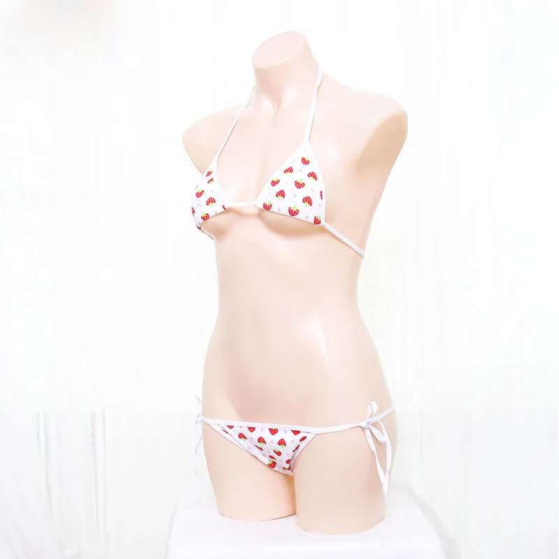 Lolita Girls Sexy Lingerie Classic Kawaii Strawberry Print Mini Square Cup Bikini Cosplay Sex Costumes Bra Cute | Тематическая