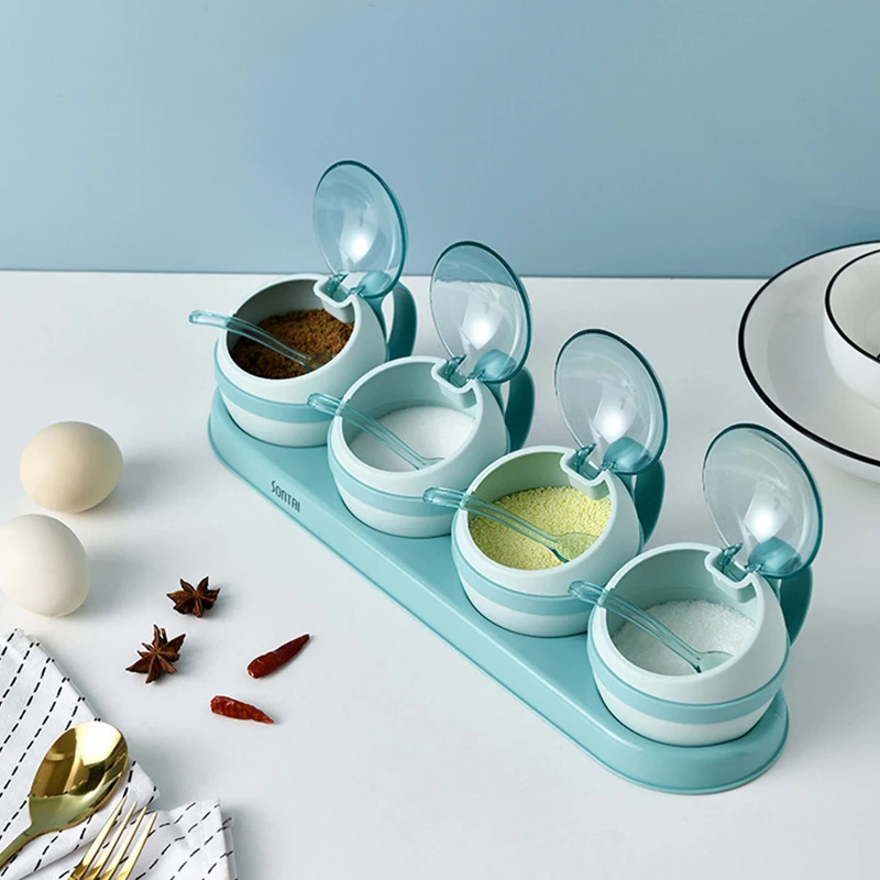 

Spice Jar Set Salt Sugar And Pepper Shakers Kitchen Seasoning Box Condiment Organizer Spices Rack Storage jars with Spoon lid