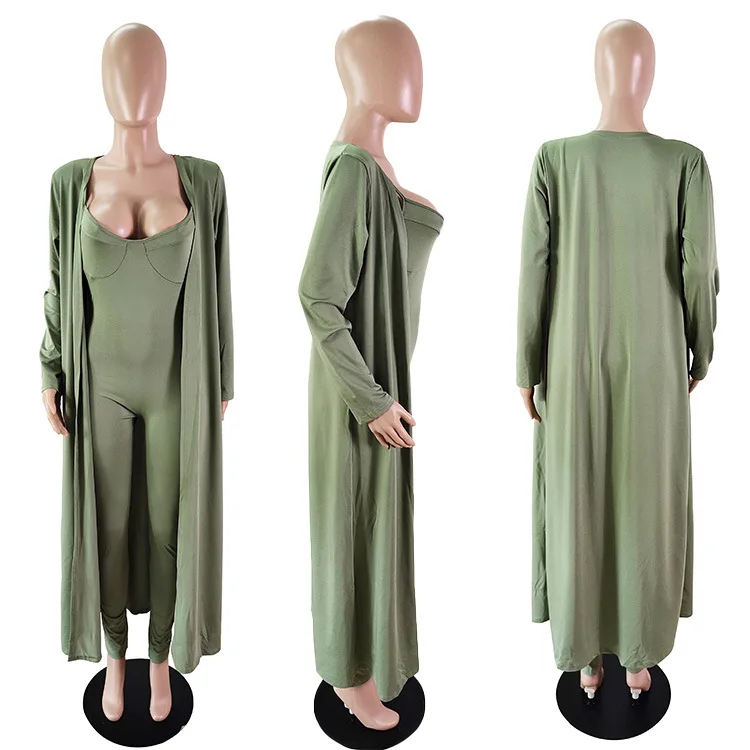 

Solid Color Fall Winter Knitted Women Two Piece Pants Sets Spaghetti Strap Jumpsuits Rompers Long Coats Jacket Sexy Club Outfits