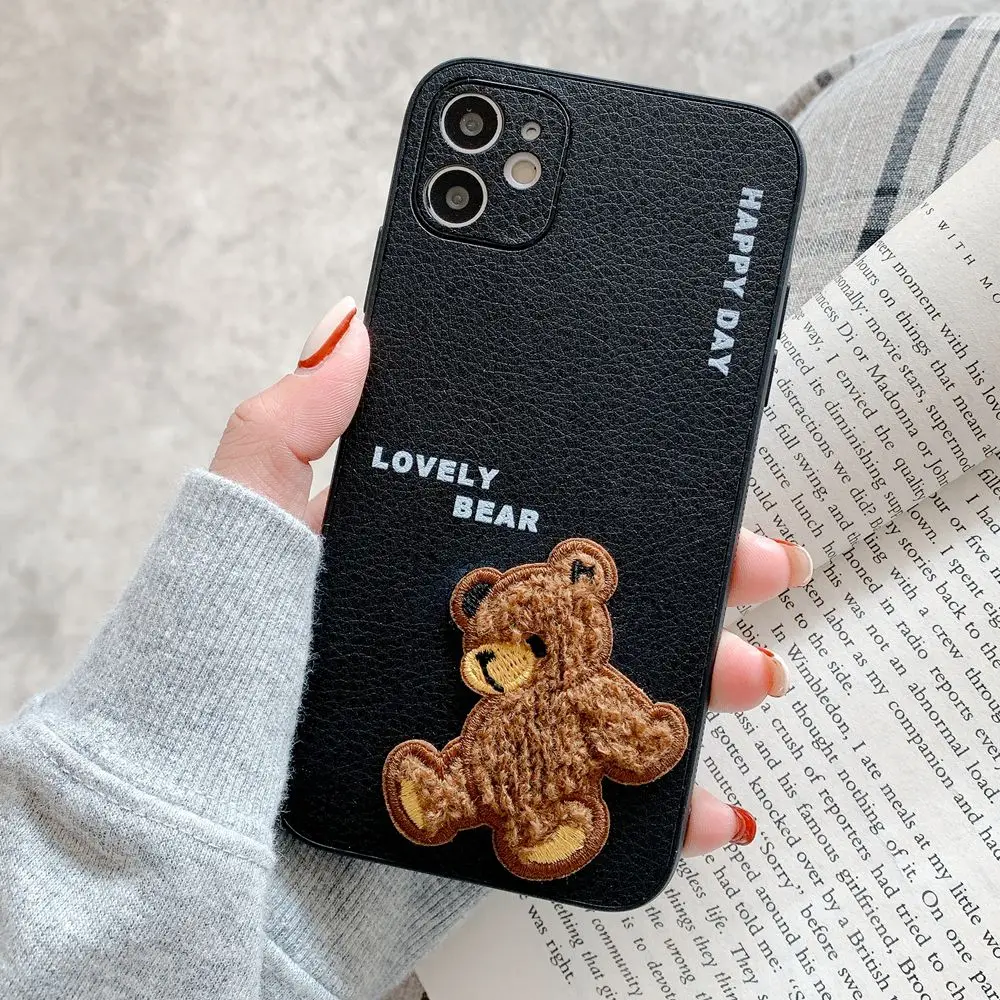 Чехол для iPhone 11 12 Pro Mini роскошный 3D плюшевый медведь полная защита мягкий чехол X XR
