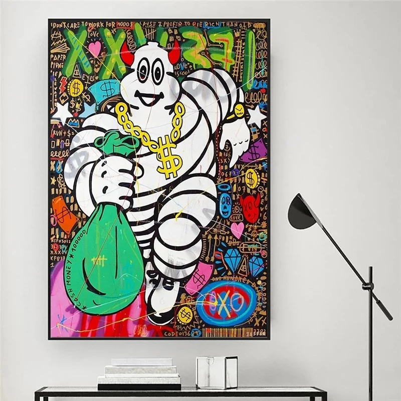 Граффити поп-арт украшение шин денег холст искусство абстрактной стены картина