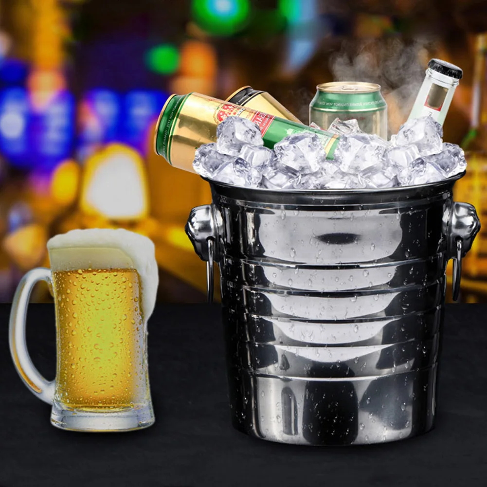 

3L/5L/7L Stainless Steel Ice Bucket Thick Ice Holder Container for Bar Party Champagne Wine Barrel Silver Beer Red Wine Barrel