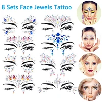 8 sets rhinestone mermaid face jewels tattoo stickers crystal tears gems temporary jewels festival party body glitter stickers