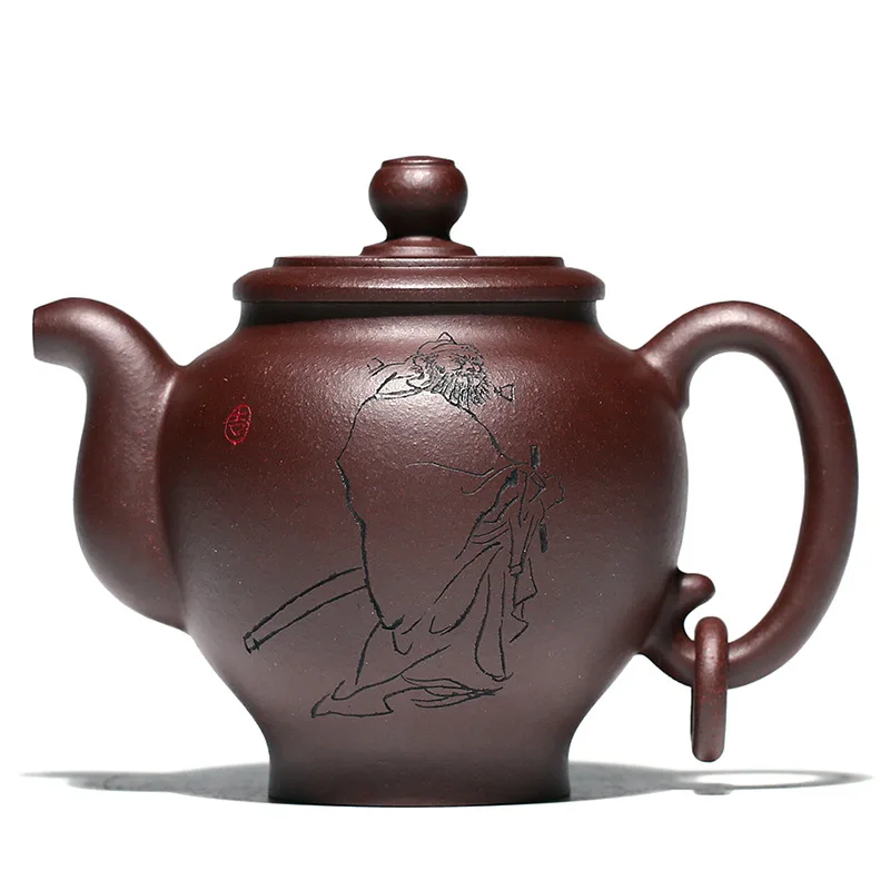 

Yixing famous Zisha teapot hand carved characters charm teapot family kungfu tea set