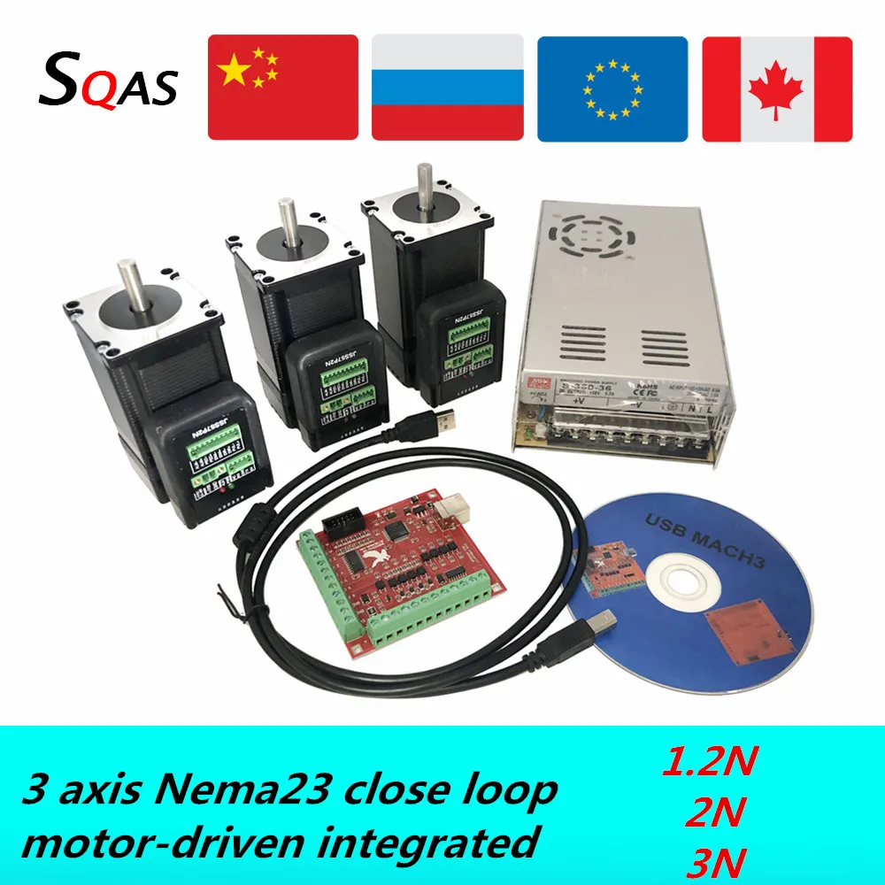 CNC DC мотор комплект Nema23 замкнутый цикл привод интегрированный 1.5N 2.2N 3N 8 мм вал