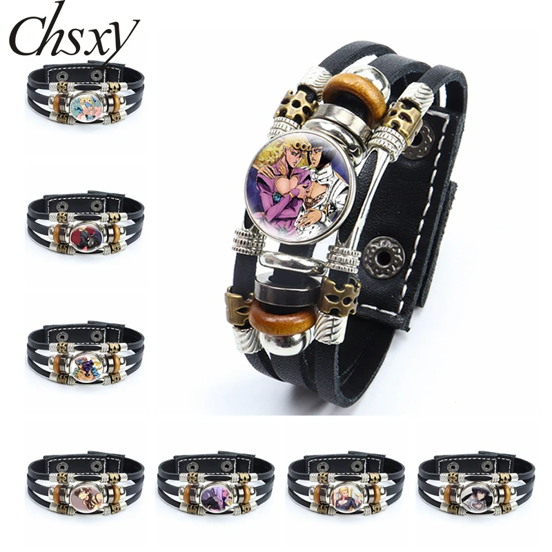 

Anime Jojos Bizarre Adventure Stone Ocean Leather Bracelets Jolyne Cujoh Narciso Anasui Snap Button Men Women Bracelet Fans Gift