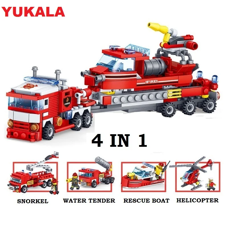 YUKALA пожарная машина Вертолет лодка модель строительные блоки город пожарные