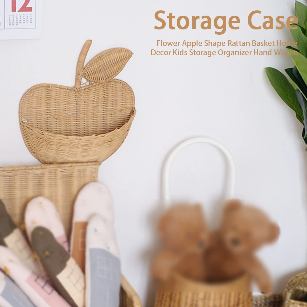 

Hand Woven Flower Wicker Shape Picnic Rattan Basket Cute Kids Clothing Storage Organizer Eco-Friendly Hanging Home Decor