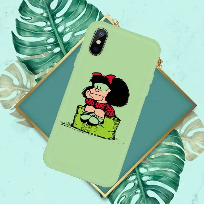 

quino e mafalda Phone Case Green Candy Color for iPhone 11 12 mini pro XS MAX 8 7 6 6S Plus X SE 2020 XR