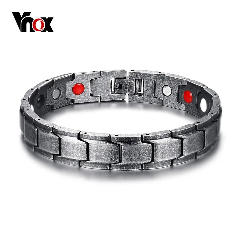 Vnox винтажный заживляющий пихтовый Магнитный био энергетический браслет для мужчин, аксессуар для измерения артериального давления, ретро цвет: старое серебро, браслеты