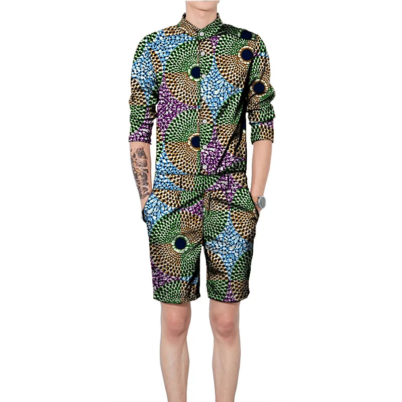 Африканская одежда мужские рубашки с шортами модный Дашики Мужской комплект