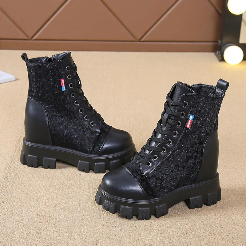 Женские ботильоны в стиле панк черные сапоги на платформе и каблуке 9 см высокие