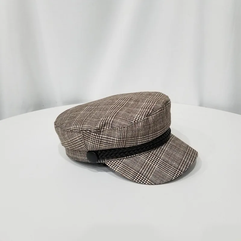 Корейская версия ранней осени шляпа женская новая дикая клетчатая гладкая