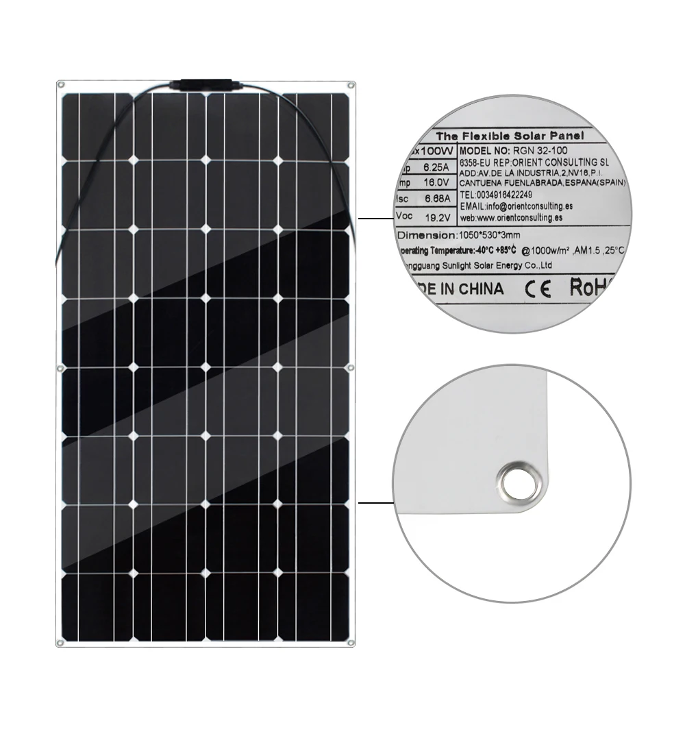 Солнечная панель 100 Вт 200 300 гибкая монокристаллическая водонепроницаемая для