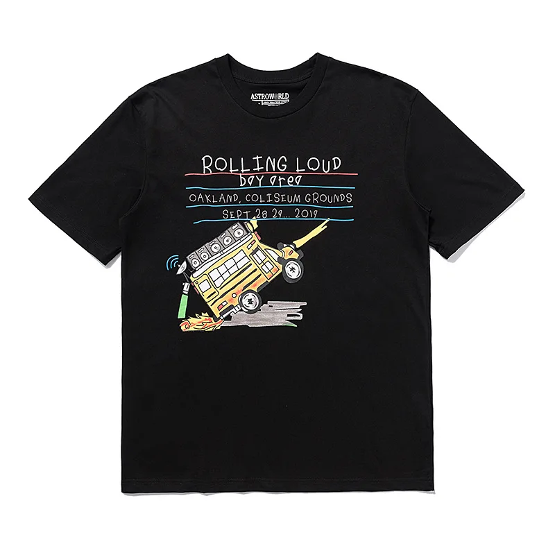 

Beautiful tide Travis multi color printing T-shirt Street trendsetter hip hop fun hand painted truck printing Short Sleeve Tee