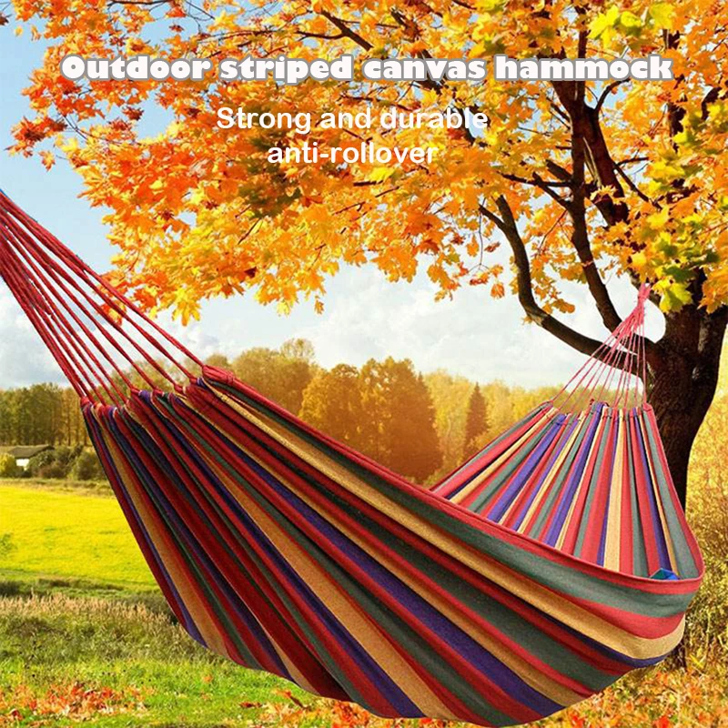 

Outdoor colorful canvas hammock Swing Dormitory single hammock with curved stick to prevent rollover Camping double hammock