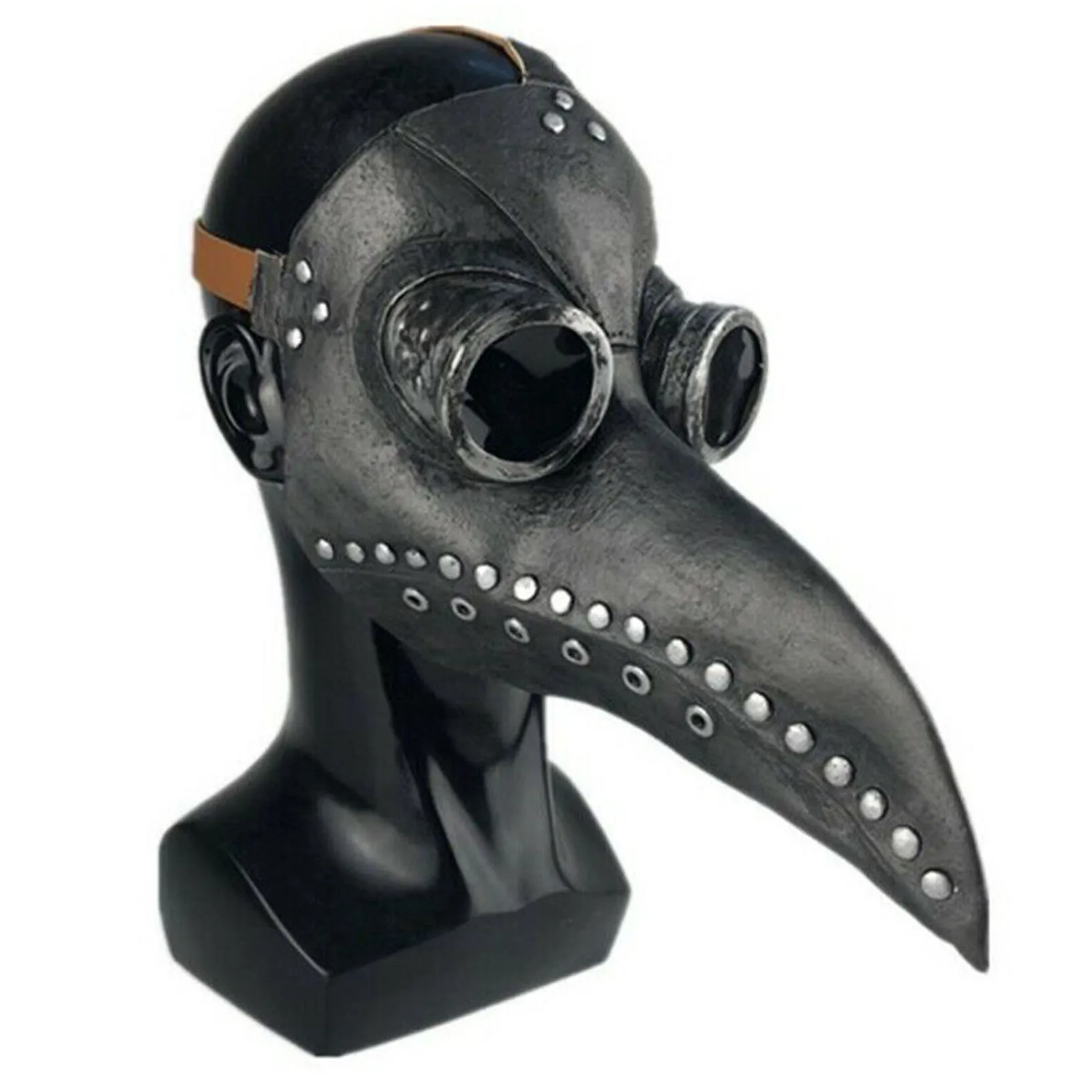 Black Silver Чумной доктор из искусственной кожи маска на Хеллоуин птица длинный нос клюв стимпанк - Цвет: Black Silver
