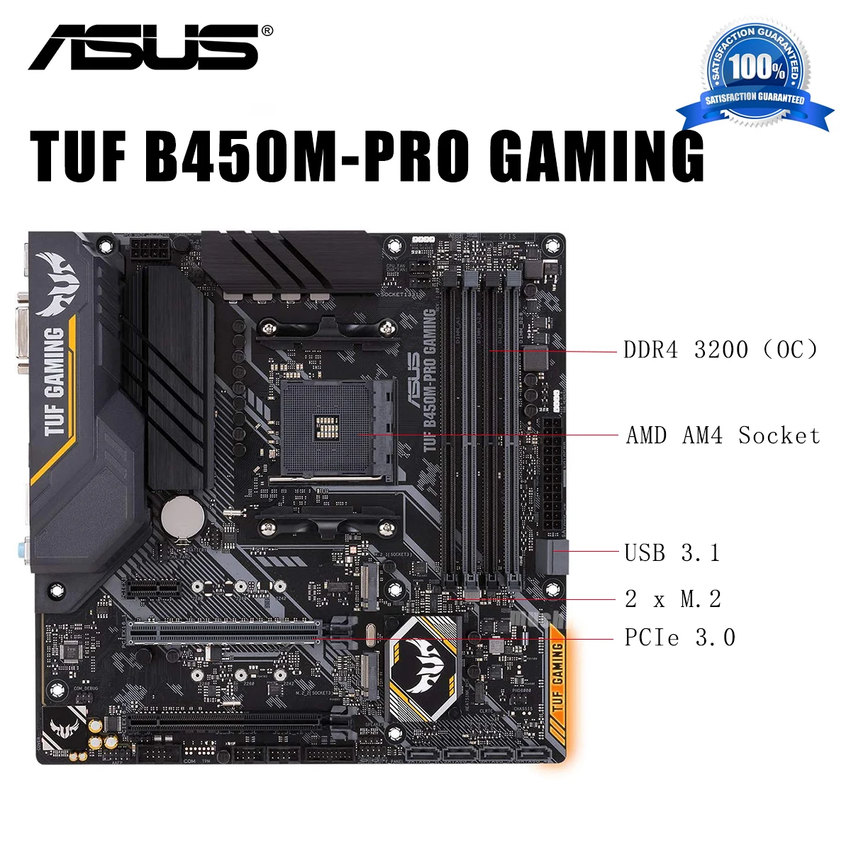 Socket AM4 Asus TUF B450M-PRO GAMING Motherboard DDR4 PCI-E 3.0 DVI USB3.1 Gen 1 64GB DDR4 AMD B450 Gaming Placa-Mãe AM4 New