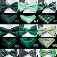 hi tie adult mens 100 silk green solid bow tie set for wedding party fashion green floral neck bowite pocket square cuflinks